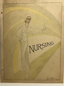 Disegno a colori vintage originale anni 30 NURSING art deco di Lolita Johnson Minneapolis MN - Foto 1 di 4