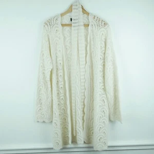 Crochet Medium Cardigan Sweater Angora Blend Cottagecore Coquette Feminine Cream - Picture 1 of 12