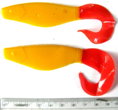 2 Stück Gummifische Mann`s Action Shad ca. 10cm gelb rot oder weiß rot - Bild 1 von 4