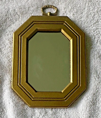 Vintage Small Gold Wood Wall Mirror Octagonal 5” x 4” Cover