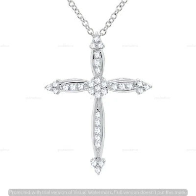 Colgante Cruz Religiosa Diamante Natural 0.25 CT Oro Blanco 10K Cadena 18" Foto 1 de 4