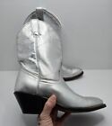 VTG Wrangler | metallic silver leather  made in USA cowboy boots | WMS 6.5