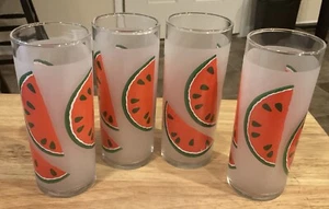Set Of 4 Vintage Libbey Frosted Watermelon Hi-Ball/Tom Collins 6” Glasses EUC - Picture 1 of 1