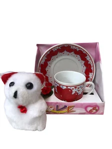 TAZZINA DA CAFFE' CON PIATTINO E ORSETTO PELUCHE CUORI LOVE CM 9,5 - Imagen 1 de 2
