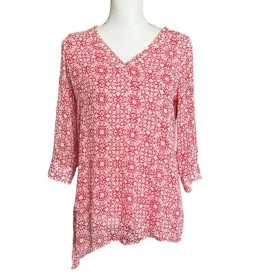 Blusa The Limited XS Top Dobladillo Asimétrico Floral Rojo Medallón Manga Redonda Foto 1 de 4