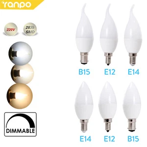 5W Dimmable B15 E14 E12 LED Chandelier Candle Light 220V Bulbs White Lamp 240V - Picture 1 of 16