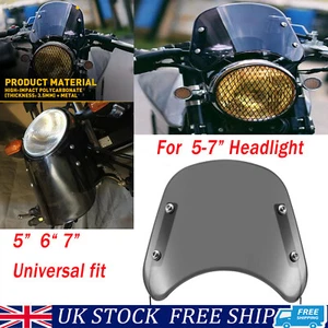 Universal Motorcycle Headlight Fairing Windshield Windscreen 5-7'' Round Smoked - Picture 1 of 12