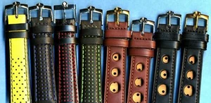6 Colors 18mm 20mm Genuine Leather Rally Race Strap & Gold or Steel Omega Buckle - Picture 1 of 7