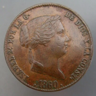 Spain 1860 25 Centimos Pleasing Lustrous Surfaces AU - Image 1 of 2