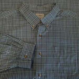 L.L. Camisa Bean Botones Calce Tradicional Verde Azul a Cuadros Mangas Largas Talla XXL - Imagen 1 de 4