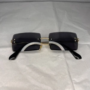 Frameless Rectangle Sunglasses for Men Women Small Rimless Sun Glasses - Picture 1 of 8