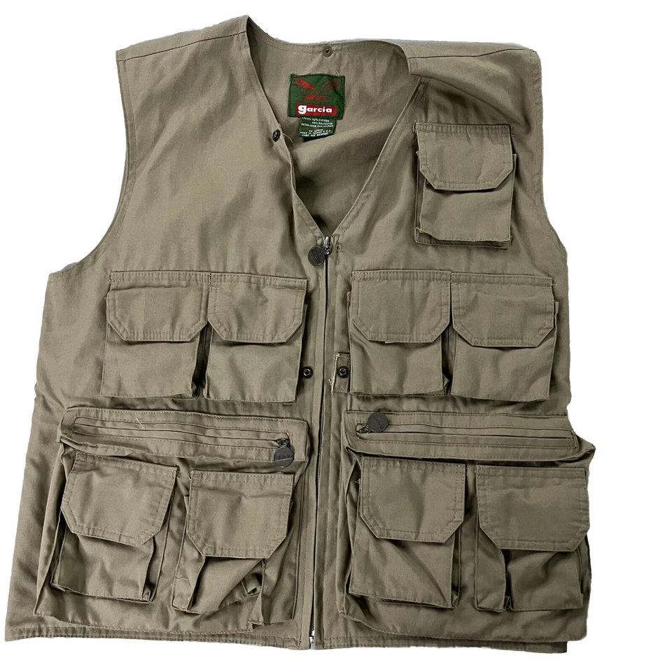 VTG Men Khaki Photography Safrai Hunt Fly Fish PFG Utility Skate Vest-XL-0554 - Image 1 of 4