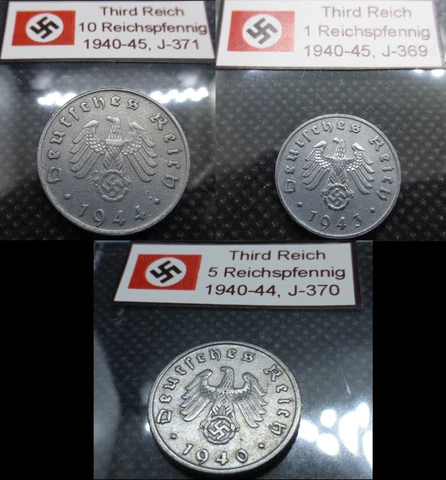 Rare Nazi Germany WW2 Coin Set 1 5 10 Reichspfennig Lot Genuine Pfennig Artifact Cover