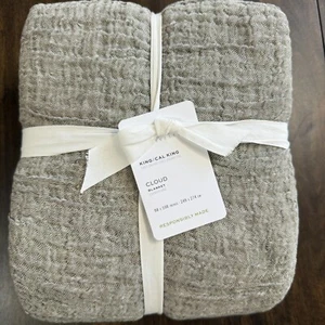 POTTERY BARN CLOUD COTTON/LINEN BLANKET ~ KING / CAL KING ~ GRAY - Picture 1 of 7
