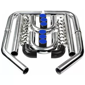 2.5" 63mm Universal Polished Aluminum Intercooler Pipe Kit W/ Black Hose & Clamp - Picture 1 of 22