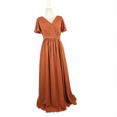 Vestido formal Lavetir tamanho 8 longo formatura dama de honra laranja queimado com cadarço cintura amarrada - Imagem 1 de 4