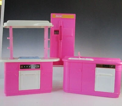 Casa de muñecas Barbie Mattel 1990 refrigerador rosa, fregadero, estufa Arco 7472 y mesa Foto 1 de 4