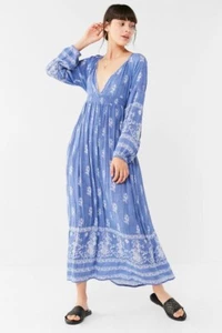 Raga Blue Printed Rayon Boho Floral Maxi Dress Size Small - Picture 1 of 8