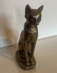 Vintage 2000 Veronese Bastet Ägyptische sitzende Katze Bronze Harz Statue-signiert-8 Zoll - Bild 1 von 8