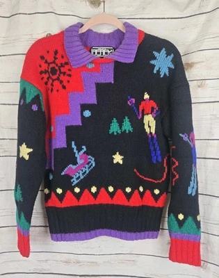 Suéter Pullover Esquí Tejido a Mano Vintage Berek S 100% Lana Esquiadores Mujer Años 80 90 Foto 1 de 4