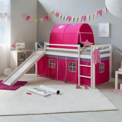 Cadre de Lit superposé mezzanine enfant 90x200 cm Tunnel Rideau Rose Homestyle4u - Photo 1/4