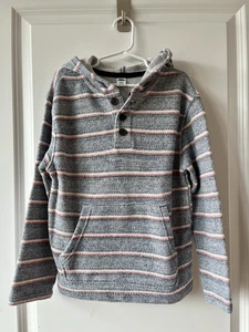Old Navy Striped Henley Baja Hoodie Boys Pullover Button Top Size M 8 - Picture 1 of 12