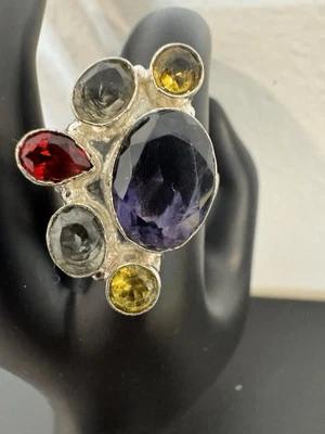 Peridoto de plata, granate, citrino, púrpura talla 7,5 piedras preciosas 925 probadas Foto 1 de 4