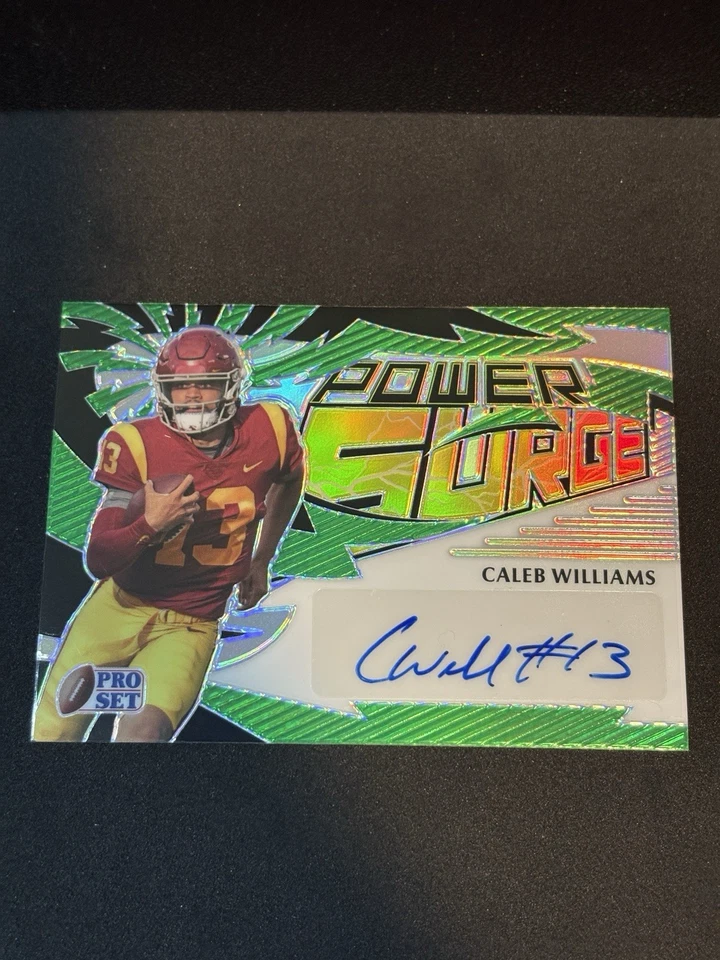 Conjunto 2022 Leaf Pro Futebol Caleb Williams Power Surge Verde Auto /15 - Imagem 1 de 3