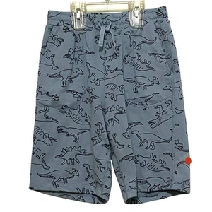 Hanna Andersson Kids Dinosaur Shorts Size 12 Blue Pull On Soft Terry Pockets - Picture 1 of 6