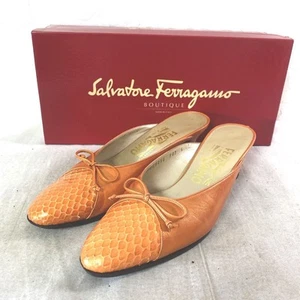 O16 Salvatore Feragamo Shoes Mules Women 6 Orange Boxed - Picture 1 of 7