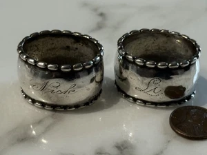Pair Of Georg Jensen Very Early Beaded Sterling Silver Napkin Rings #7 1904-08 - Picture 1 of 12