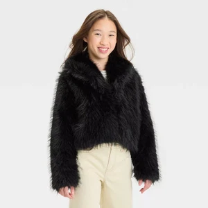 Girls' Short Faux Fur Jacket - art class - Picture 1 of 6