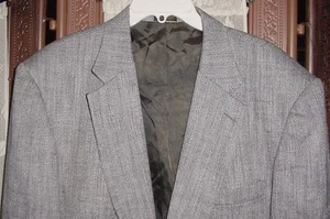 VINTAGE Robert Stock Sport Coat Jacket Blue Herringbone Tweed Blazer 48R - Picture 1 of 12