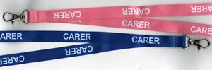 1 CARER Blue or Pink Printed Caring Safety Lanyard with Breakaway Clip FREE UKPP - Picture 1 of 3