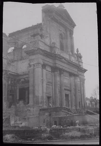 CRACKED Glass Magic Lantern Slide WW1 ARRAS CATHEDRAL DESTROYED PHOTO - Picture 1 of 2