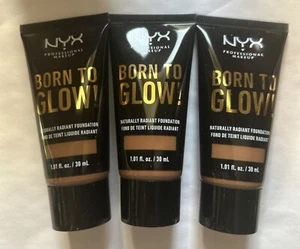 Lot Of 3 NYX Born To Glow! Radiant Foundation 1.01oz •Sealed•Mahogany 30ML Each - Picture 1 of 2