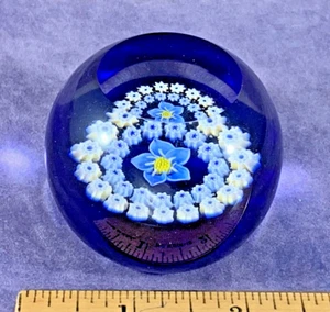 Caithness Scotland - Forget Me Not Art Glass Paperweight - Blue Millifiori - Picture 1 of 9