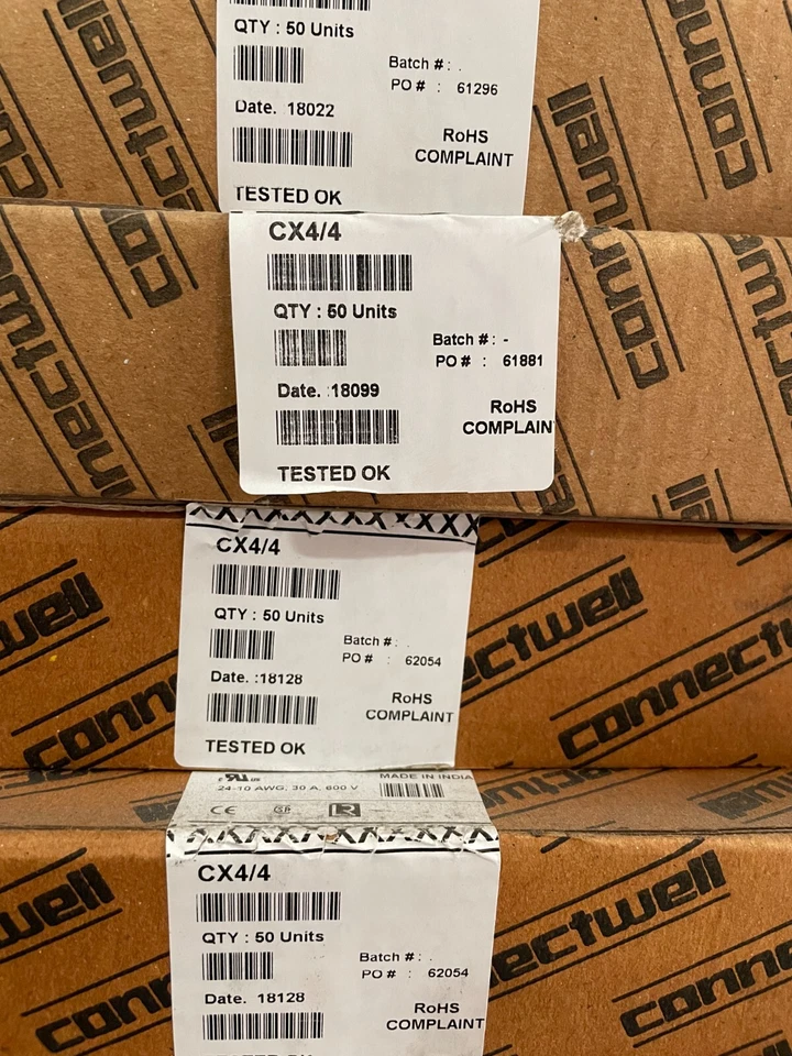 Altech Connectwell CX4/4 Spring Terminal Block 30A, 24-10AWG, 6mm 50pcs per box  - Image 1 of 2