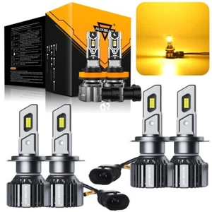 AUXBEAM H7 H7 H11/H8 LED Headlights High Low Beam 3000K Amber Yellow Fog Bulbs - Picture 1 of 12