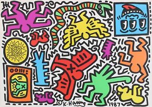KEITH HARING Authentic Pop Shop Color offset lithograph 1987 Sticker Sheet