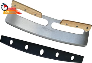 Pizza Cutter Rocker,Stainless Steel Blade Knife with Double Wooden Handle & Plas - Picture 1 of 12
