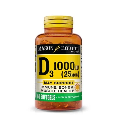 Mason Natural Vitamina D3 25 mcg (1000 UI) - Apoya la salud general, fortalece Foto 1 de 4