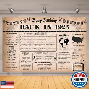 100th Birthday Decorations Vintage Back in 1925 Backdrop Banner, 6 x 4 ft Vin - Picture 1 of 5
