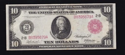 US 1914 $10 FRN New York District Red Seal FR 893b VF-XF (679) - Image 1 of 2
