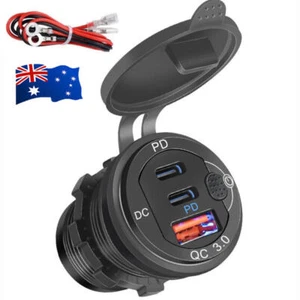 12V Dual PD Type C Car Charger Socket Quick Charge 3.0 USB Aluminum Power Outlet - Picture 1 of 12