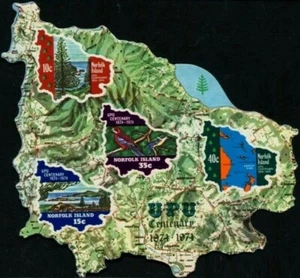 1974 Norfolk Island UPU Centenary $1 Map Stamp - Imperf Self-Adhesive Mini-Sheet - Picture 1 of 1