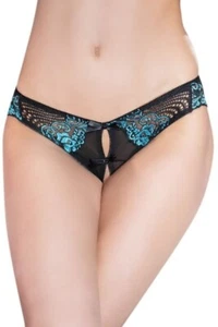 String Ouvert Stickereispitze offenen Schwarzer Tanga Spitzenhöschen Gr L - Bild 1 von 3