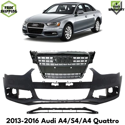 Front Bumper Cover Primed & Bumper Grille Kit For 2013-16 Audi A4/S4/A4 Quattro Foto 1 de 4