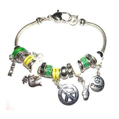 Pulsera Signo de la Paz Dije con Paloma Blanca de la Paz Rama de Olivo Foto 1 de 4