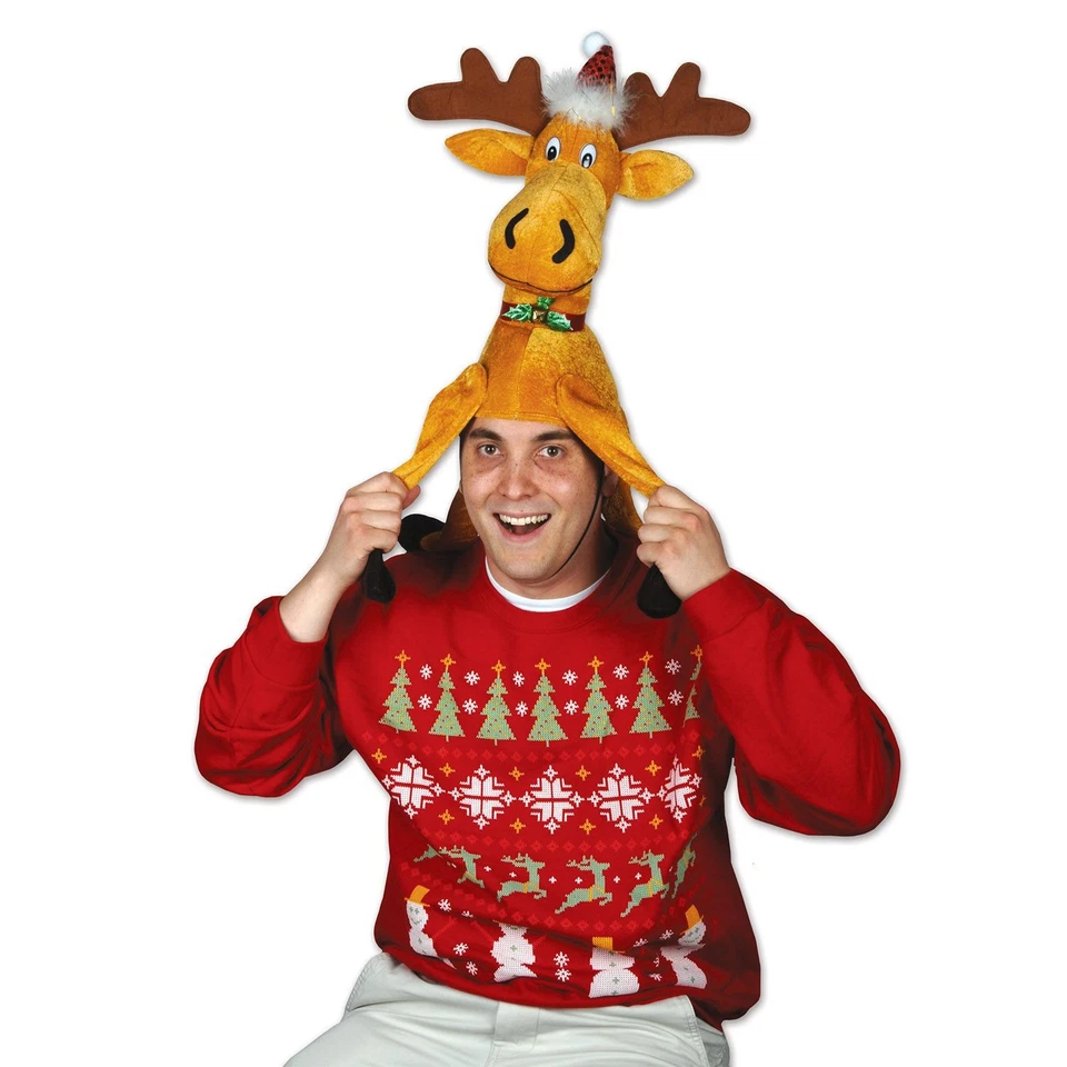Plush Christmas Moose Hat Adult Size Fots Most - Image 1 of 1